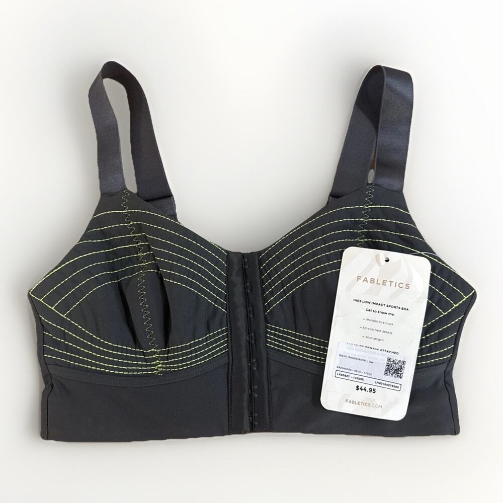 NWT Fabletics Ines Low Impact Sports Bra Womens XXS Gray Yellow Trim